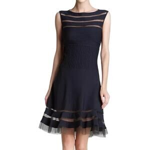 Tadashi Shoji Flip Hem Black Sheer Mesh Knit Mini Sleeveless Cocktail Dress